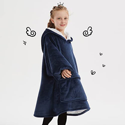 KFUBUO Wearable Blanket Hoodie for Kids With Pocket, 6-10 Year Old, Navy - color: Navy, size: Kids 6-10YR