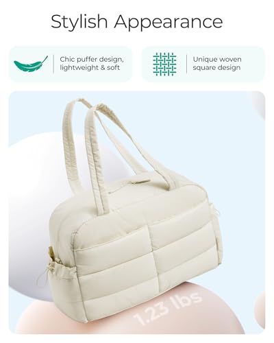 BAGSMART Gym Bag for Women, 2-PC Puffer Travel Duffle Bag Carry On Tote Bag - color: Beige