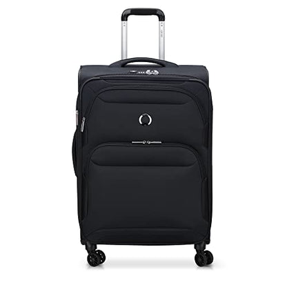 DELSEY PARIS Sky Max 2.0 Softside Expandable Luggage with Spinner Wheels, Black, Checked-Medium, 24 Inch - color: Black, size: Checked-Medium, 24 Inch