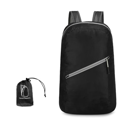Ultra-light Foldable Backpack 80g – Packable into Palm Size, Hiking & Outdoor Sports, Water-Resistant Nylon (Black)