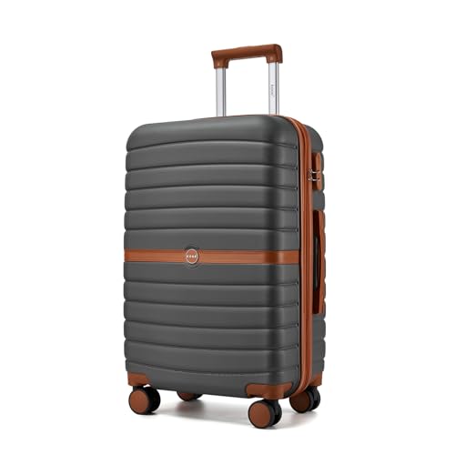 Kono Expandable 24 Inch Luggage with Spinner Wheels, Medium Checked Luggage with Lock, Lightweight & Anti-Scratch PC+ABS Hardshell Travel Suitcase, Grey/Brown - color: Grey/Brown, size: Checked-medium 24-inch