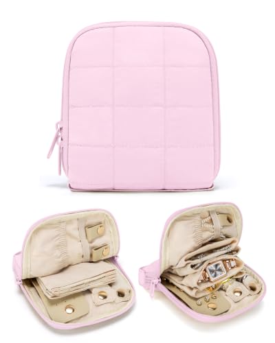Travel Jewelry Case with Necklace Holder, Earring and Ring Organizer, Pink - color: Pink