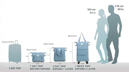 Travel Rolling Duffel Bag with Removable Wheels,Expandable Foldable Carry-On Luggage for Trip or Hospitalization - color: blue