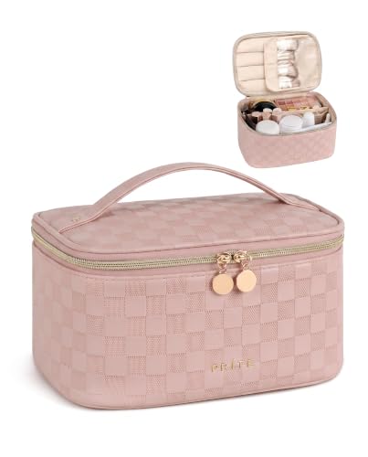 Prite Makeup Bag Travel Cosmetic Case, Women Toiletry Bag, Checkered Pink - color: Checkered Pink