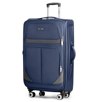 32'' Large Softside Suitcase,Luggage Expandable,w/LOCK - color: Navy-Grey, size: Checked-Extra Large 32-Inch