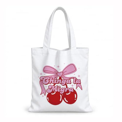 Funny Canvas Tote Bag, Reusable Playful Shoulder Bag, Whimsical Carryall for Shopping Commute Beach - color: Cherry