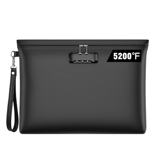 5200℉ Fireproof Document Bag with Lock,Money Pouch,14.6"x10.5" - color: Black, size: 14.6"x10.5"