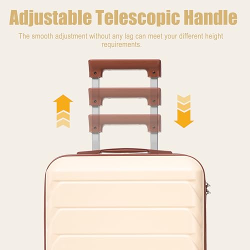 20 Inch ABS Hard Shell Travel Checked Luggage With Combination Lock, Beige - color: Beige, size: 20 Inch