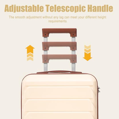 20 Inch ABS Hard Shell Travel Checked Luggage With Combination Lock, Beige - color: Beige, size: 20 Inch