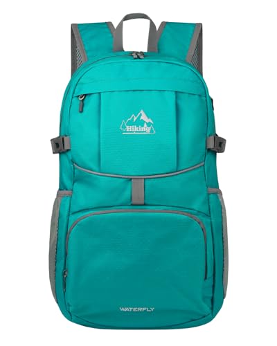 WATERFLY Large Lightweight Packable Hiking Backpack Foldable Travel Daypack - color: B-turquoise, size: 35L