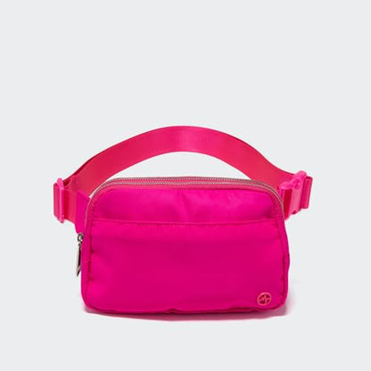 Pander Nylon Fanny Pack Belt Bag for Women with 5 Zipper Pockets - color: Sonic Pink