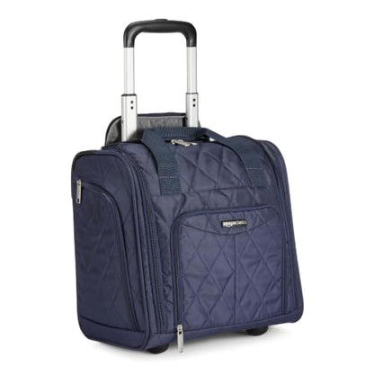 Amazon Basics Underseat Carry-On Luggage with Wheels, 14" Rolling Travel Bag, Fits Under the Seat with Multiple Pockets and Compartments, Navy Quilted - color: Navy Quilted