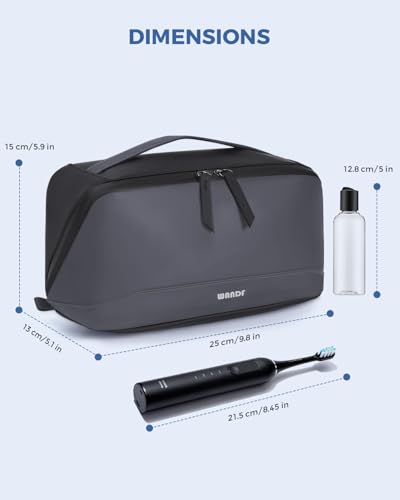 WANDF PU Leather Toiletry Bag for Men, Dopp Kit with Hanging Pouch - color: Medium Plus, Dark Gray, size: Medium Plus