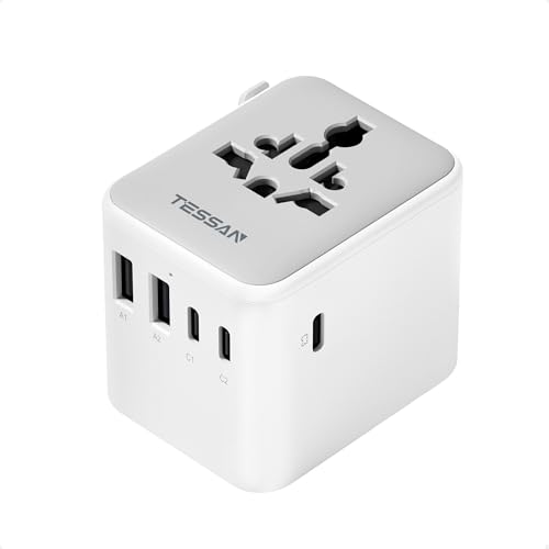 TESSAN Universal Travel Adapter 28W, International Power Adapter - color: Grey white