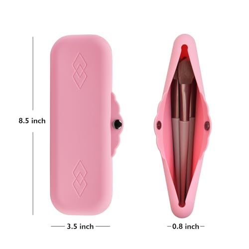 Silicone Makeup Brush Holder Bags: Cosmetic Case with Magnetic-Metal-Buttons for Travel, Makeup Pouch Case for Makeup Tools Storage
