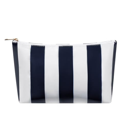 Large PVC Waterproof Striped Makeup Bag(07Dark Blue) - color: 07Dark Blue