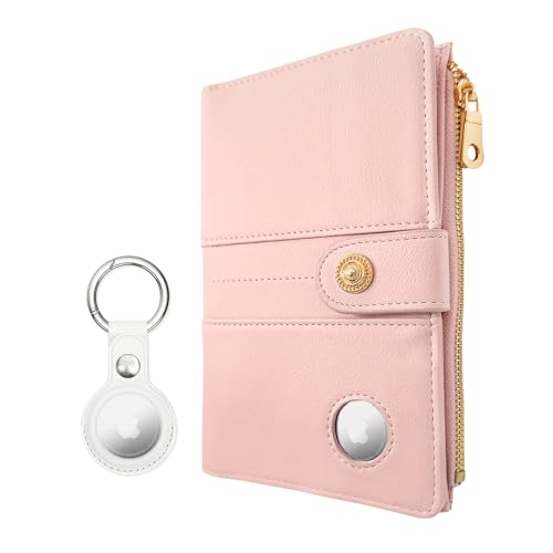 elzama Airtag Passport Holder for Travel Women, RFID Passport Travel Wallet with Airtag and Pen Holder, Zipper Coins Pocket with Card Slots & Airtags Keychain (Air tag Not Included) Pink - color: 01. Pink (with Airtag Holder)