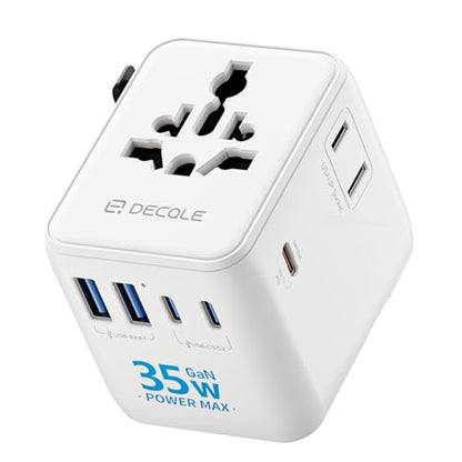 “Pro” Universal Travel Adapter 3 USB-C＆ 2 USB-A Cover 200+ Countries - color: White, size: 3C+2A 35W