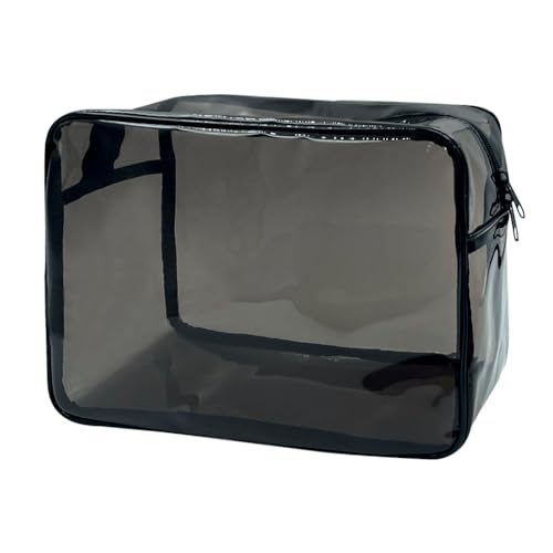 Clear Toiletry Bag, PVC Makeup Bag for Women, Spacious Clear Cosmetic & Toiletry Pouch，Large Transparent Makeup Pouch for Travel (Black) - color: Black
