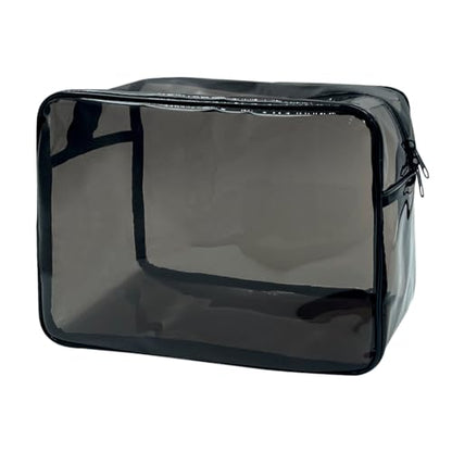 Clear Toiletry Bag, PVC Makeup Bag for Women, Spacious Clear Cosmetic & Toiletry Pouch，Large Transparent Makeup Pouch for Travel (Black) - color: Black