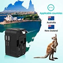 Universal Travel Adapter, International Power Plug Adapter with Dual USB Ports and Surge Protector, All-in-One Worldwide Wall Charger for UK EU US AU Outlets