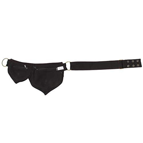 Cotton two Leaf Pocket Waist Belt-Black - color: Black