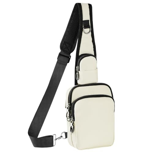 BROADREAM Sling Bag, Crossbody Bag with Anti-Theft Lock Zipper, RFID Blocking & Water Resistant for Travel Work Sport - color: Beige