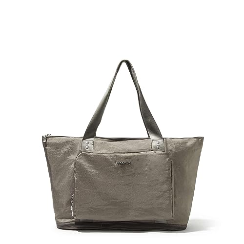 Baggallini Carryall Expandable Lightweight Travel Tote 22" Packable Folding Compact Nylon Washable Weekender w/Luggage Sleeve - color: Sterling Shimmer