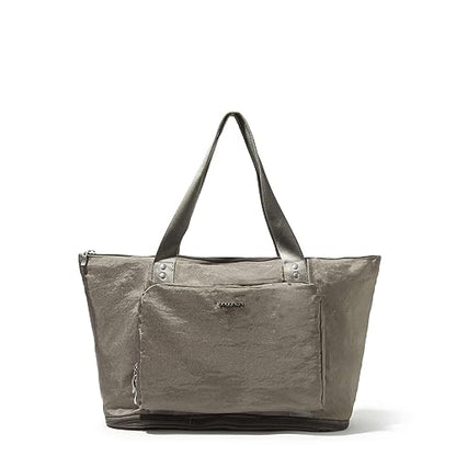 Baggallini Carryall Expandable Lightweight Travel Tote 22" Packable Folding Compact Nylon Washable Weekender w/Luggage Sleeve - color: Sterling Shimmer