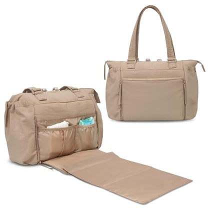 MOMINSIDE Diaper Bag Tote with Changing Pad Tote Diaper Bags Convertible Backpack pañaleras para bebe Large Baby Bag, Hospital Bag Mommy Bag Travel Diaper Bag for Mom, 16 Pockets (Khaki1) - color: Khaki 1