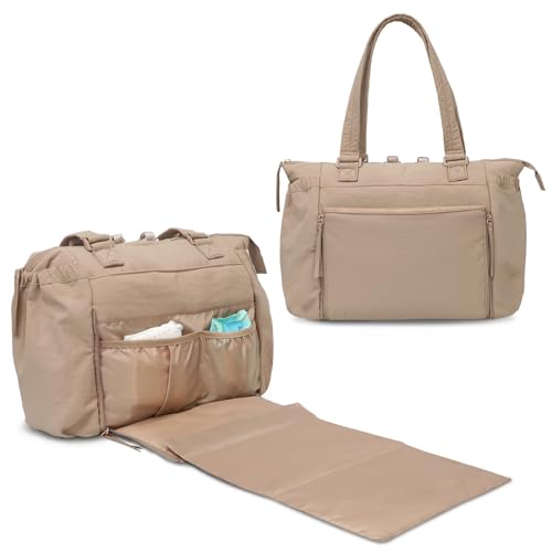 MOMINSIDE Diaper Bag Tote with Changing Pad Tote Diaper Bags Convertible Backpack pañaleras para bebe Large Baby Bag, Hospital Bag Mommy Bag Travel Diaper Bag for Mom, 16 Pockets (Khaki1) - color: Khaki 1