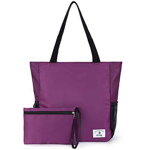ETidy Large Capacity Foldable Tote Bag With Zipper - color: Purple