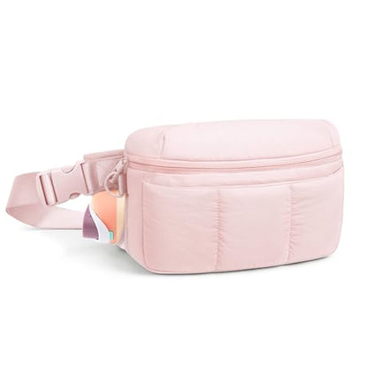 TOPEAST Waist Pack 3.5L Fanny Packs with Water Bottle Holder, Large Capacity Travel Belt Purse Anti-Theft RFID Blocking, Pink Fluffy Crossbody Sling Bag for Hiking Walking - color: Pink