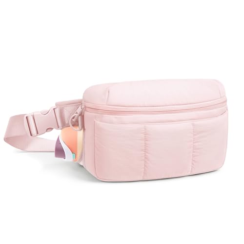 TOPEAST Waist Pack 3.5L Fanny Packs with Water Bottle Holder, Large Capacity Travel Belt Purse Anti-Theft RFID Blocking, Pink Fluffy Crossbody Sling Bag for Hiking Walking - color: Pink