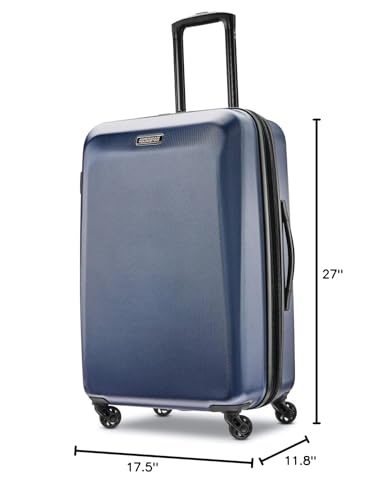 American Tourister Moonlight Hardside Expandable Luggage with Spinner Wheels, Navy, Checked-Medium 24-Inch - color: Navy, size: Checked-Medium 24-Inch