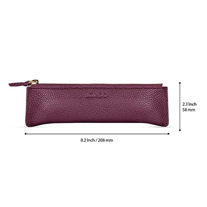 Londo Genuine Leather Pen Case with Zipper Closure, Pencil Pouch Stationery Bag - color: Purple