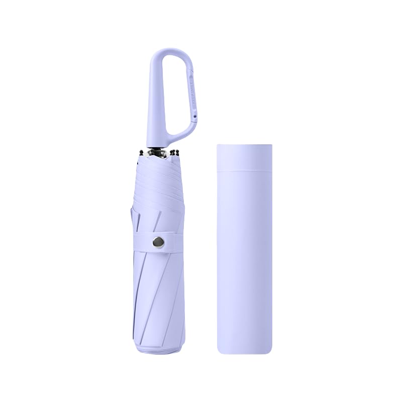 erised's bifrost Compact Folding Umbrella Carabiner Handle Coating Layer Fabric Blocking UV Protection 99.9%/Car/Small Travel Backpack/Lightweight Portable/Rain Sun Anti UPF 50/Men Women Kids - color: Lilac Purple