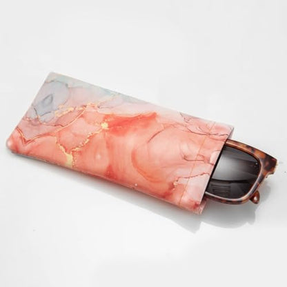 TRIUMPH VISION Eyeglass Case Glasses Case Soft Sunglass Pouch Sleeve 3 Pack - color: Pu Leather Marble White Green Blue Pink Gold