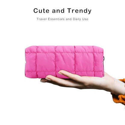 E-Tree Quilted Pencil Case,Makeup Brush Bag,Toiletry Pouch,Hot Pink - color: Hot Pink