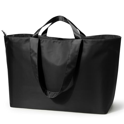 KALIDI 60L Extra Large Beach Tote Oversized Bag Zipper Utility Weekender - color: All Black
