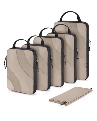 BAGSMART Compression Packing Cubes for Travel - color: Brown, size: Set of 6
