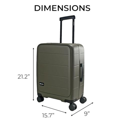 MiaMily Ride-On Carry-On Luggage with Built-In Seat for Adults & Kids, Front Opening Hard Shell Suitcase, TSA Lock, 360° Spinner Wheels, Waterproof Pockets, Lightweight 43L Carry-On, Olive Green - color: Olive Green