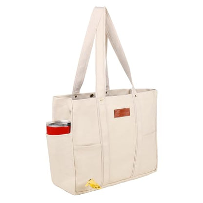 Large Canvas Tote Bag for Women,Casual Spacious Shoulder Bag - color: White
