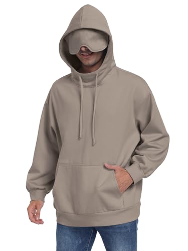 SeSe Code Hoodie with Eye Mask Travel Airplane Unisex Oversized Sweatshirt - color: Coffee Grey, size: X-Large