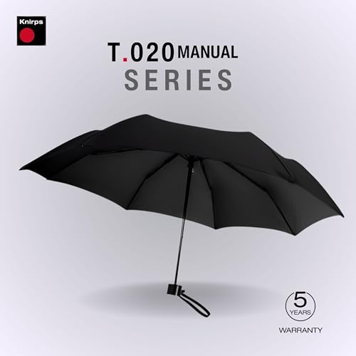 Knirps T.020 Small Manual Open Close Rain Umbrella - Compact Travel Umbrella for Adults - color: Black