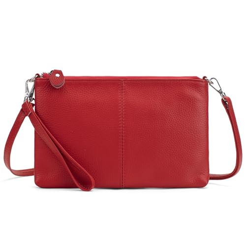 befen Genuine Leather Small Crossbody Bags for Women Wristlet Wallet Purses - color: Fire-engine Red