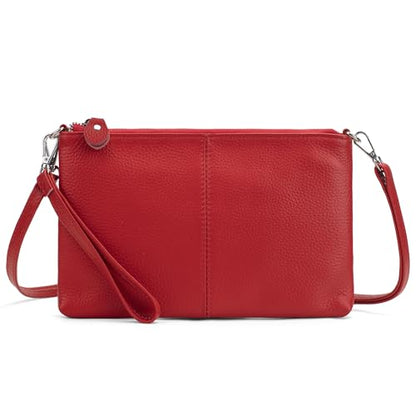 befen Genuine Leather Small Crossbody Bags for Women Wristlet Wallet Purses - color: Fire-engine Red