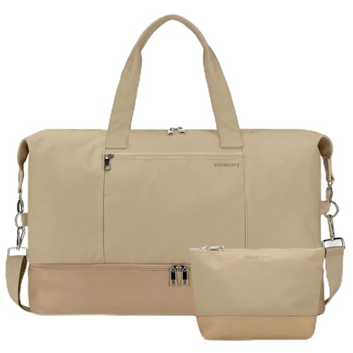Women's Weekender bag Travel Duffel Bag with Shoe Compartment 21-inch Airline-Approved Carry-On, 2-Piece Overnight Bag Set Personal Item Luggage - color: 1-Khaki