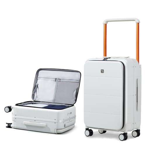 Hanke Top Opening 24 Inch Checked Luggage, Aluminum Frame Medium Suitcase - color: Smoke White, size: 24 Inch