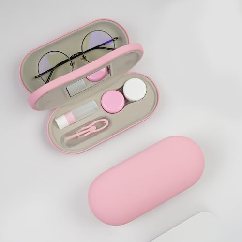 Eyeglass Case Double Sided Travel Size Portable Contact Lens Box 2 in 1 - color: E-Pink